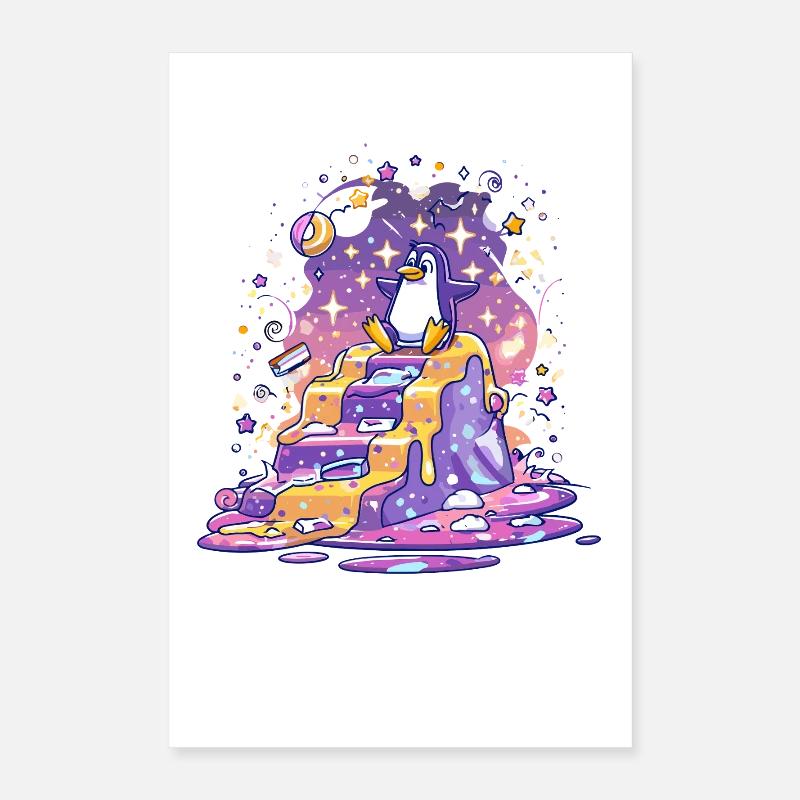Penguin on star steps Poster 16" x 24" (40x60 cm)