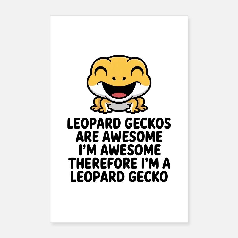 Fröhliches Leopardgecko-Meme auf Schwarz Poster 40x60 cm