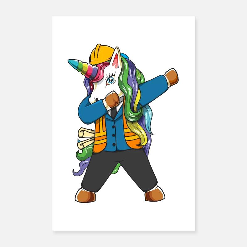 Dabbing Unicorn Engineer Construction Worker Poster 16" x 24" (40x60 cm)