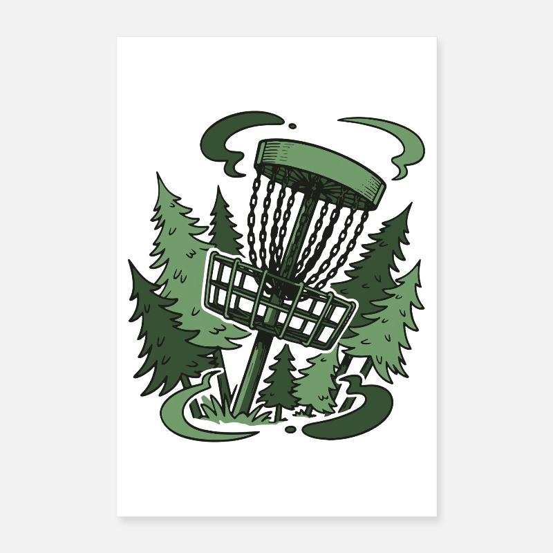 Panier de disc golf dans la forêt Scène drôle de disc golf Poster 40 x 60 cm