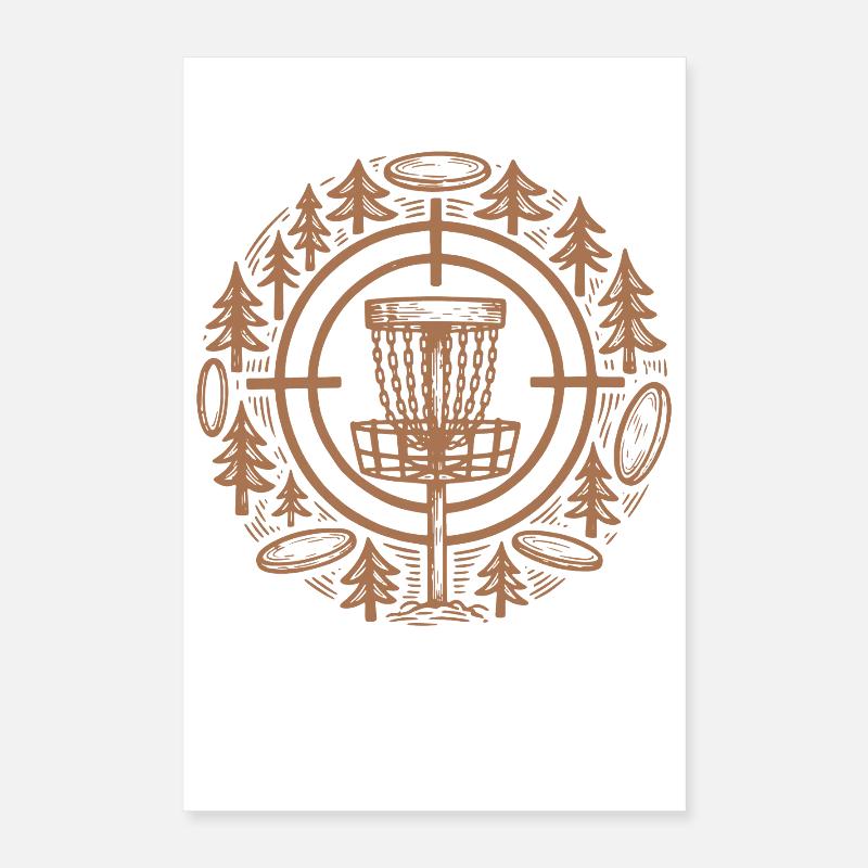 Disc Golf Basket Flying Disc Golfing Forest Scene Poster 16" x 24" (40x60 cm)