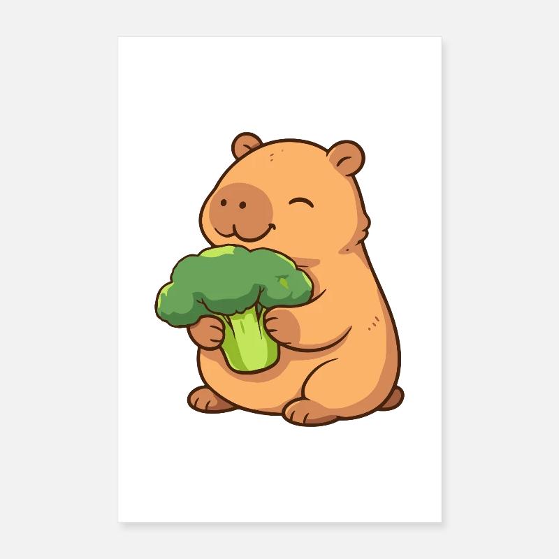 Capybara with broccoli – relaxed & cute Poster 16" x 24" (40x60 cm)