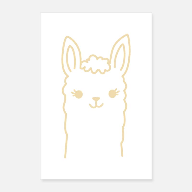 Süßes Alpaka Llama Kopf Line Art Poster 40x60 cm