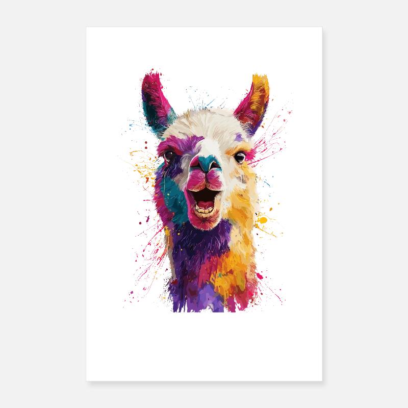 Colorful Llama Explosion Poster 16" x 24" (40x60 cm)