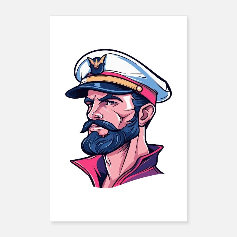 Capitaine dans le style néon de bande dessinée Poster 40 x 60 cm