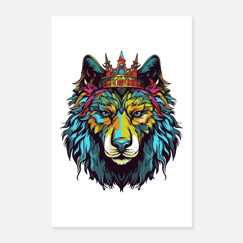 Wolf Comic Krone Poster 40x60 cm