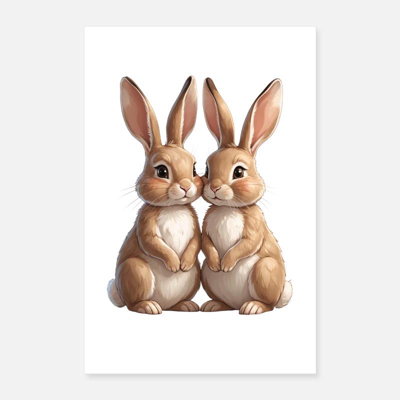 Rabbit Duo Cuddle Picture Poster 16" x 24" (40x60 cm)