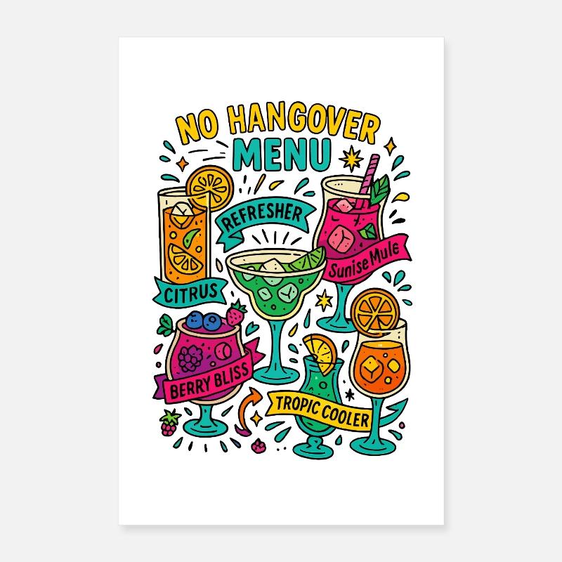 No Hangover Menu, Mocktail Card Poster 16" x 24" (40x60 cm)