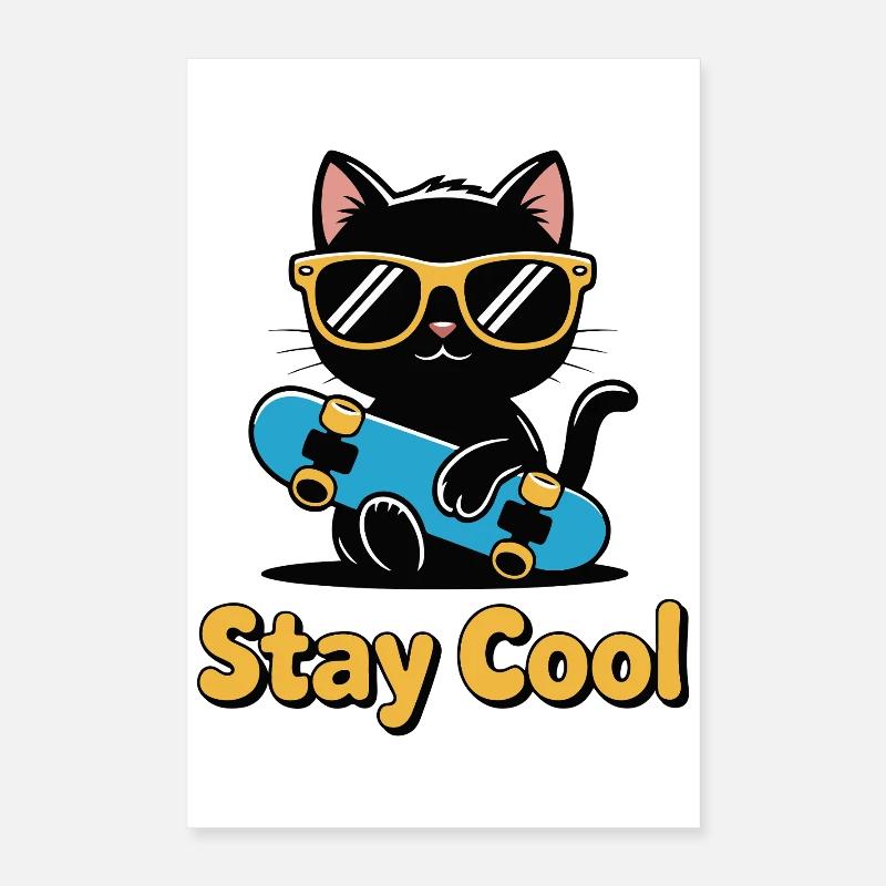Skater Cat Stay Cool Poster 16" x 24" (40x60 cm)