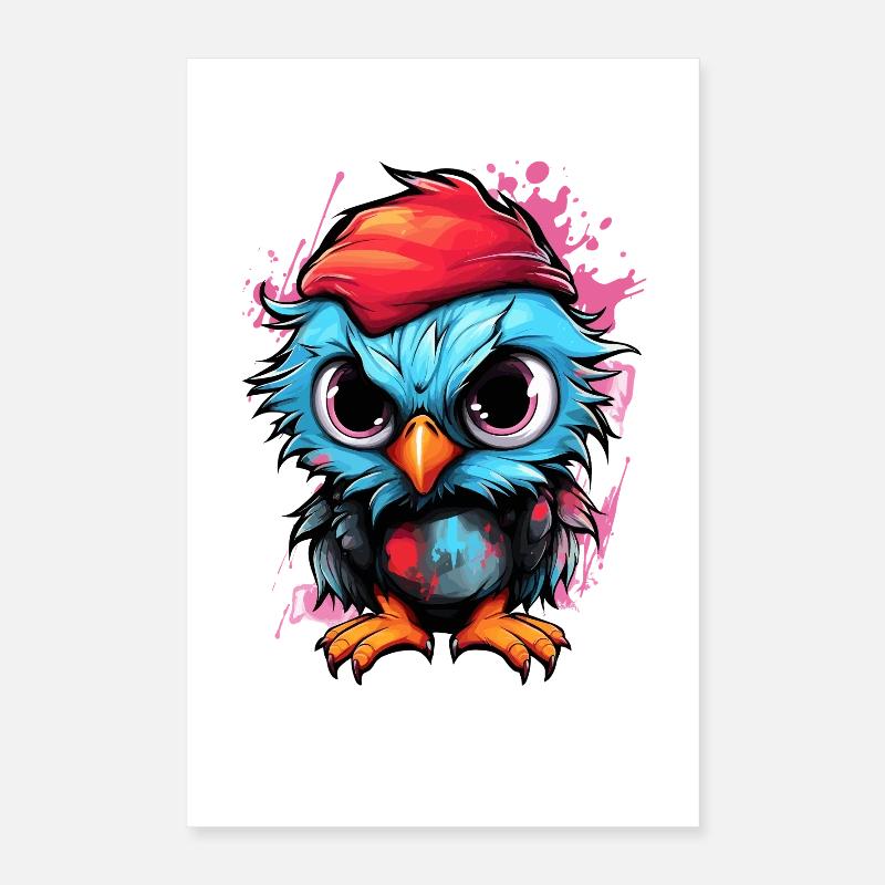 Colorful Owl Pop with Red Hat Poster 16" x 24" (40x60 cm)