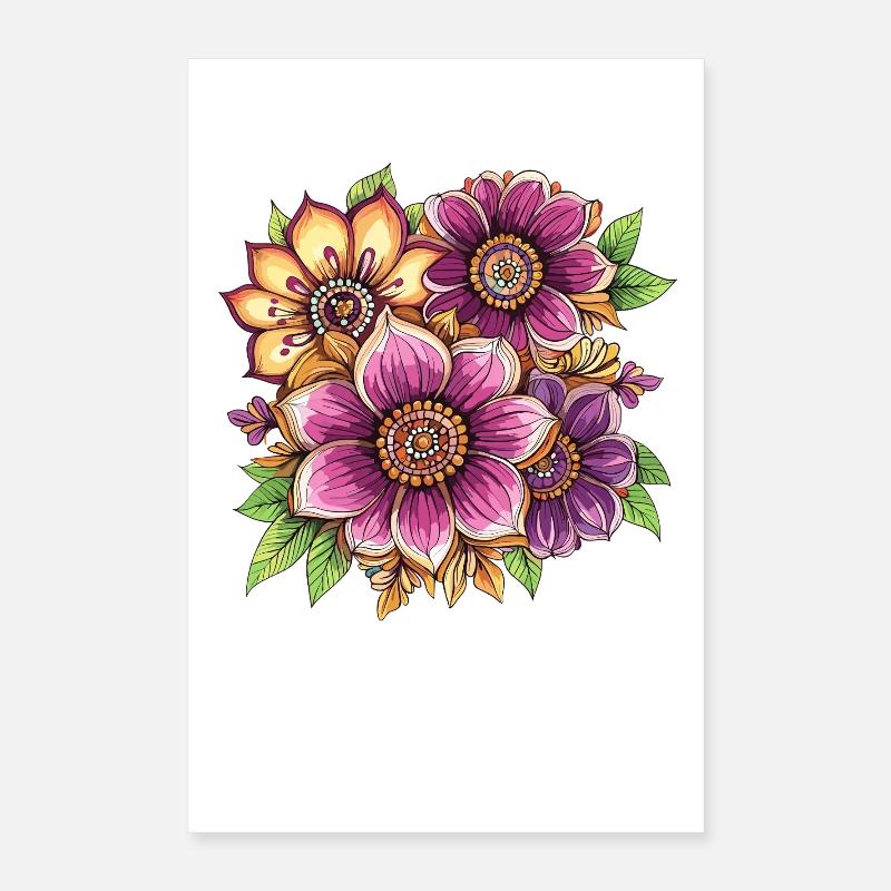 Fleurs florales éclatantes - Poster 40 x 60 cm - blanc
