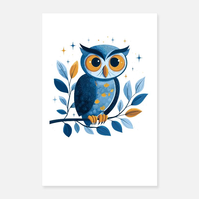 Blaue Eule Sternenwelt Poster 40x60 cm