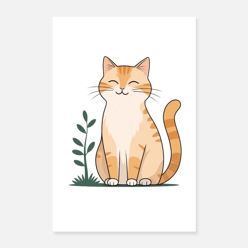 Chat Orange Joyeux en Vert Poster 40 x 60 cm