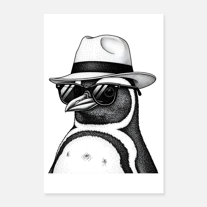 Penguin with hat and sunglasses Poster 16" x 24" (40x60 cm)