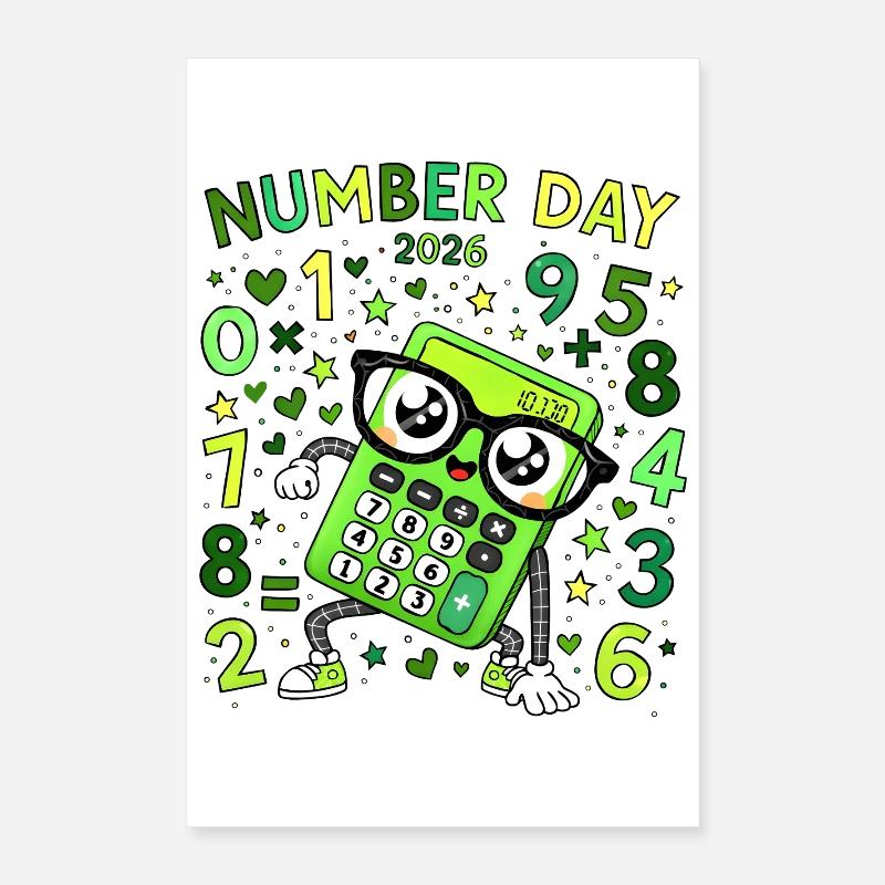 Number Day 2026 Neon Calculator Hero Poster 16" x 24" (40x60 cm)
