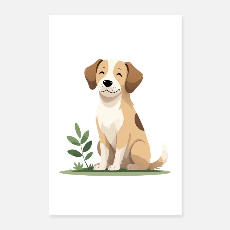 Chiot joyeux dans l’herbe Poster 40 x 60 cm