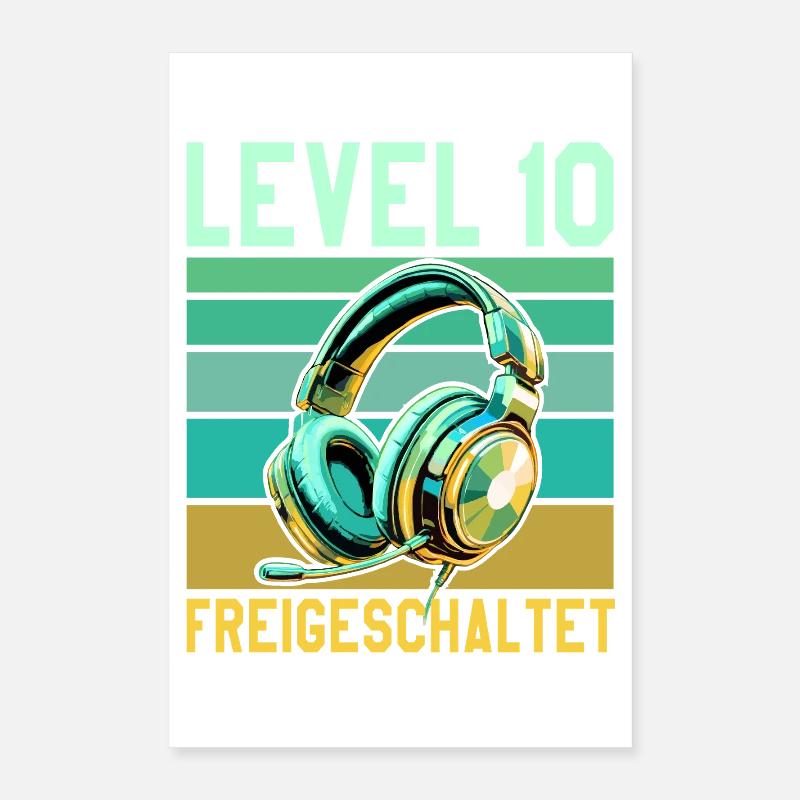 10. Geburtstag Junge Mädchen Gamer Level 10 Jahre Poster 40x60 cm