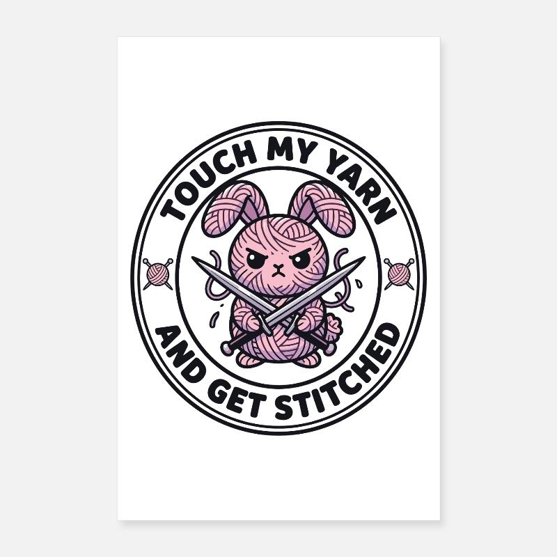 Touch My Yarn - Lapin tricoteur espiègle Poster 40 x 60 cm