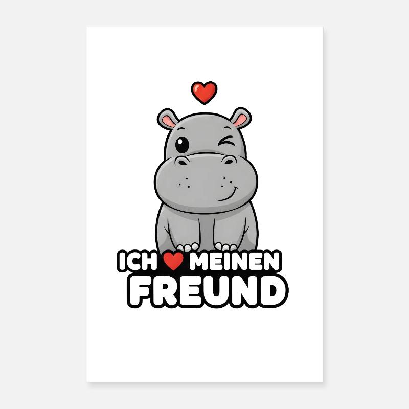 Hippopotame mignon, j’adore mon copain : design Poster 40 x 60 cm