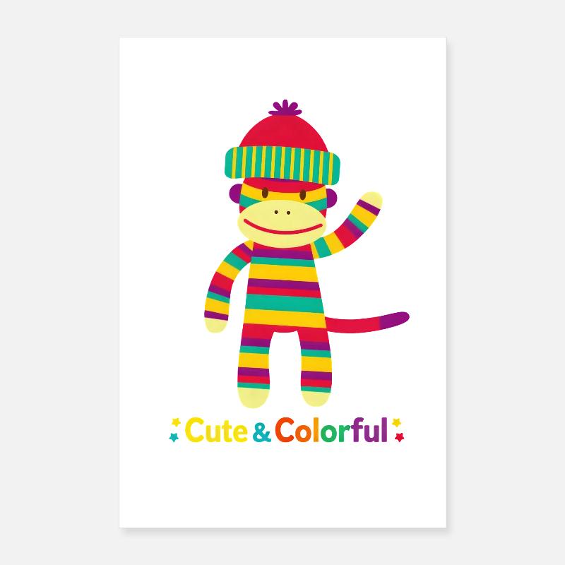 Colorful Striped Monkey: Cute & Colorful Design Poster 16" x 24" (40x60 cm)