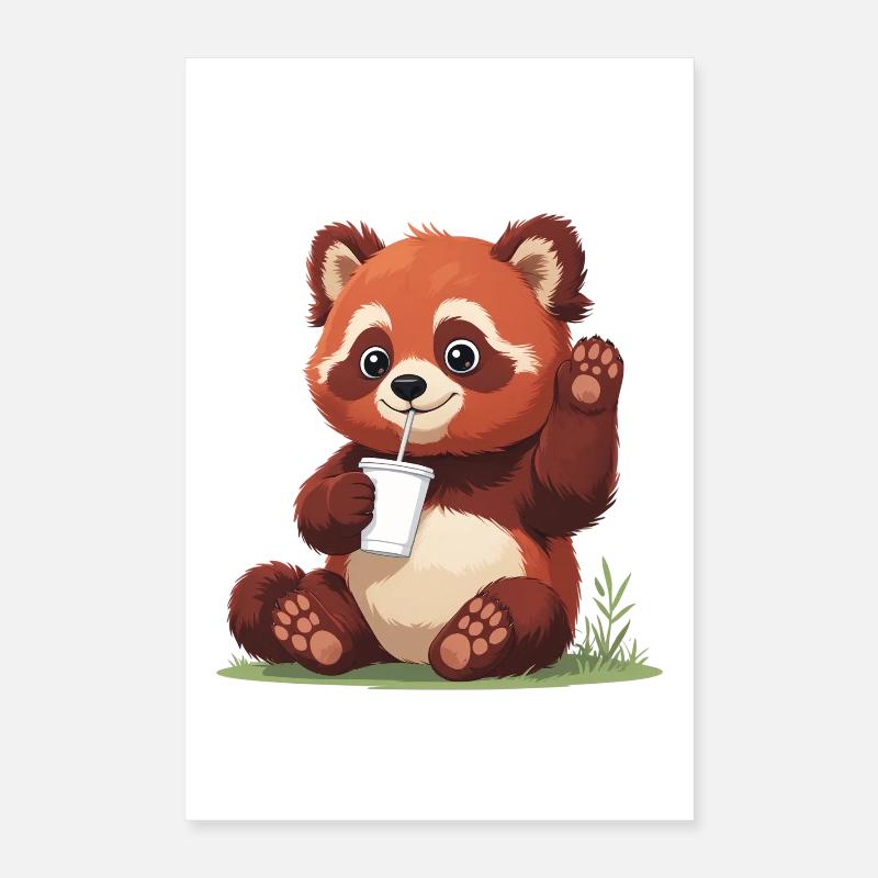 Red Panda with Straw Poster 16" x 24" (40x60 cm)