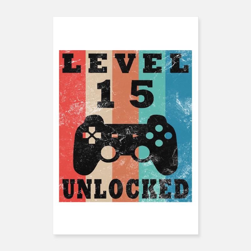 Level 15 Unlocked Retro Controller Poster 16" x 24" (40x60 cm)