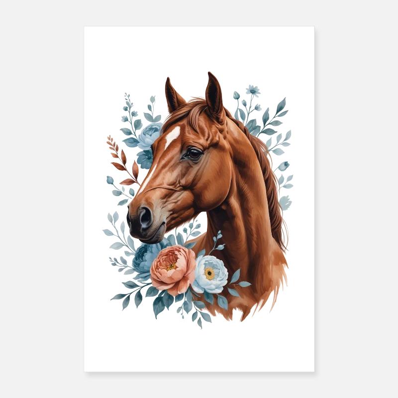 Pferd mit Blumenkranz Poster 40x60 cm