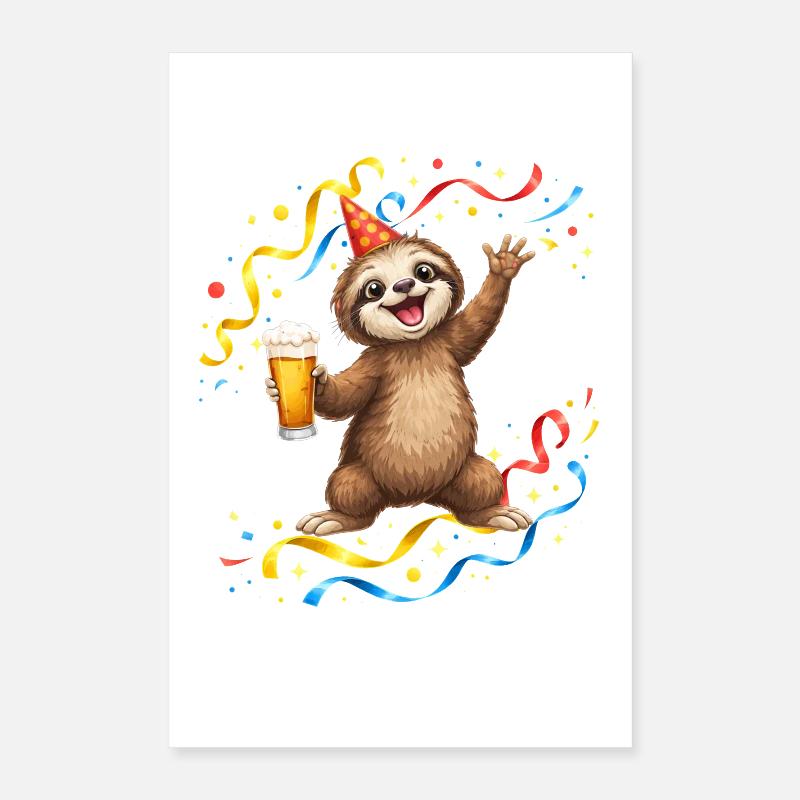 Faultier Party Feier mit Bier Poster 40x60 cm