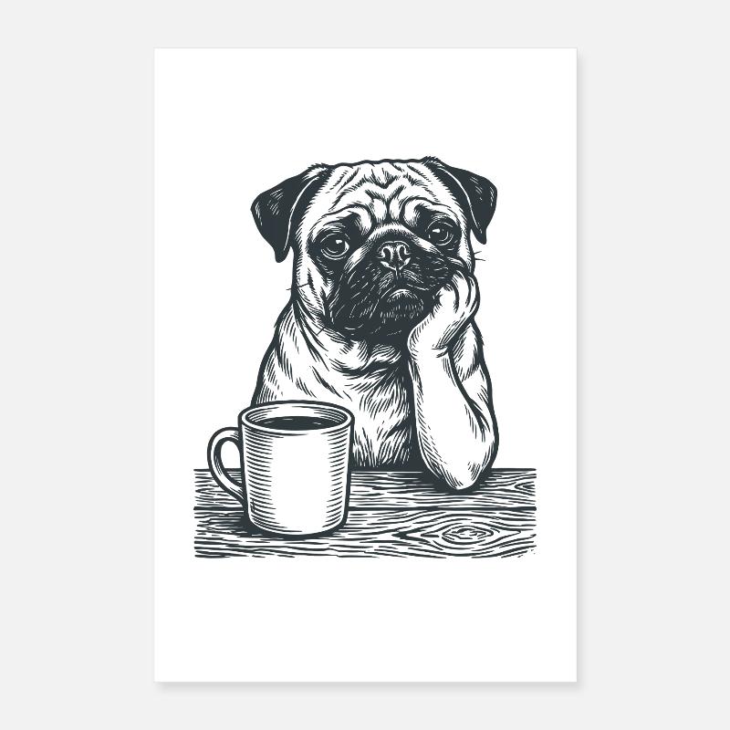 Echter Mops Kaffee Morgenmuffel Look Poster 40x60 cm