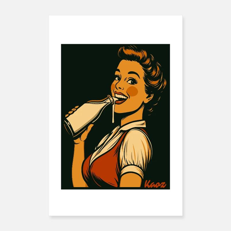 Retro Dame mit Milch Getränk  Poster 40x60 cm
