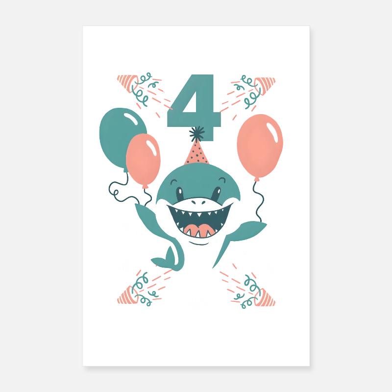 Hai 4. Geburtstag Junge Mädchen Vier Jahre Poster 40x60 cm