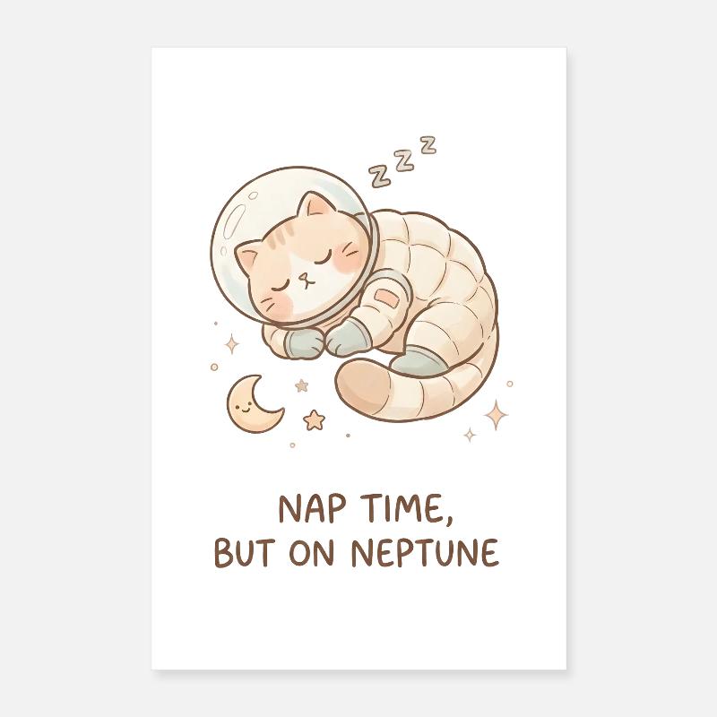 Nickerchen Neptun | Süße Space Katze Poster 40x60 cm