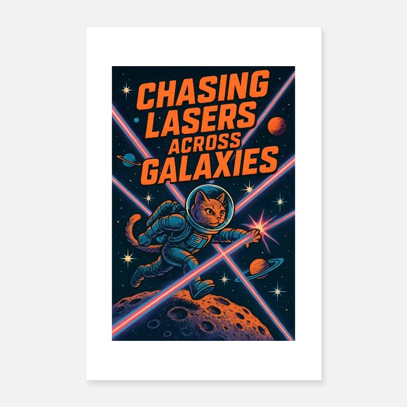 Laser Hunt Through Galaxies | Space Cat Sci-Fi Poster 16" x 24" (40x60 cm)