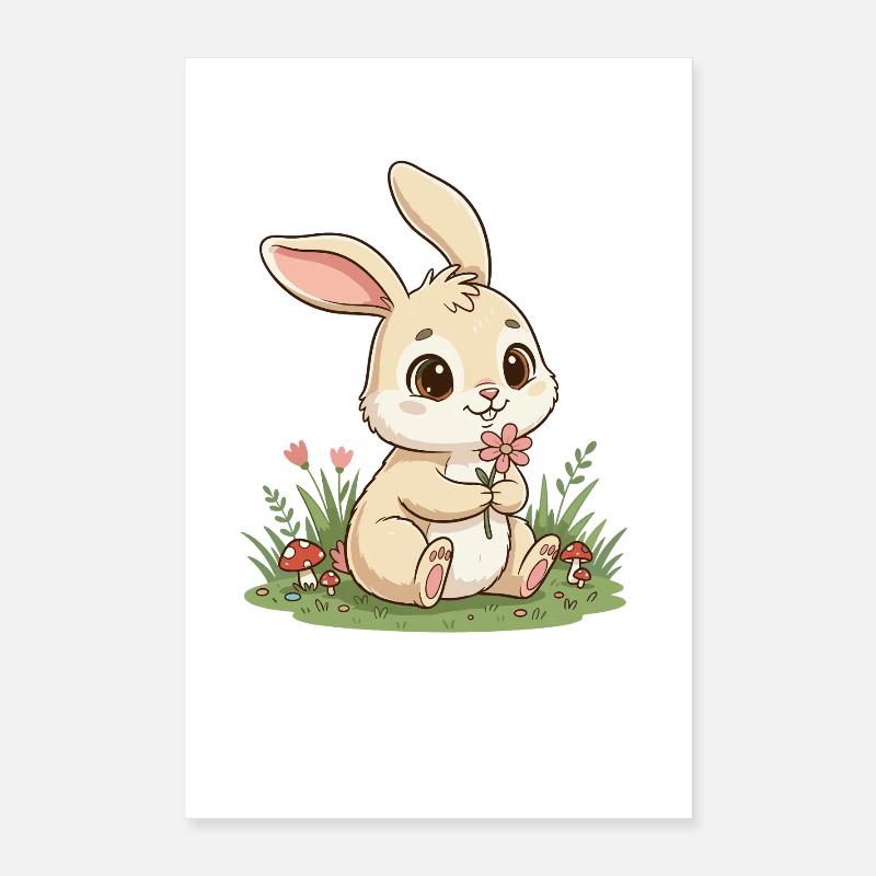 Kuscheliges Häschen mit Blume Poster 40x60 cm