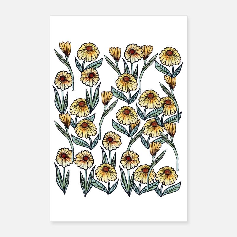 Sunlit Daisy Floral Pattern Poster 16" x 24" (40x60 cm)