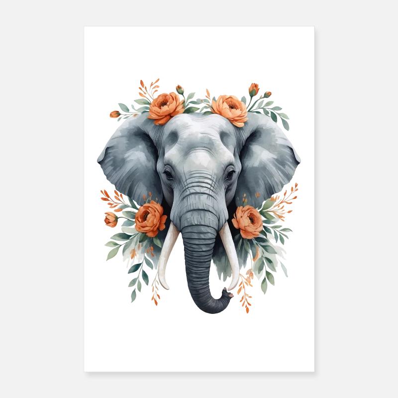 Éléphant avec une couronne de fleurs Poster 40 x 60 cm
