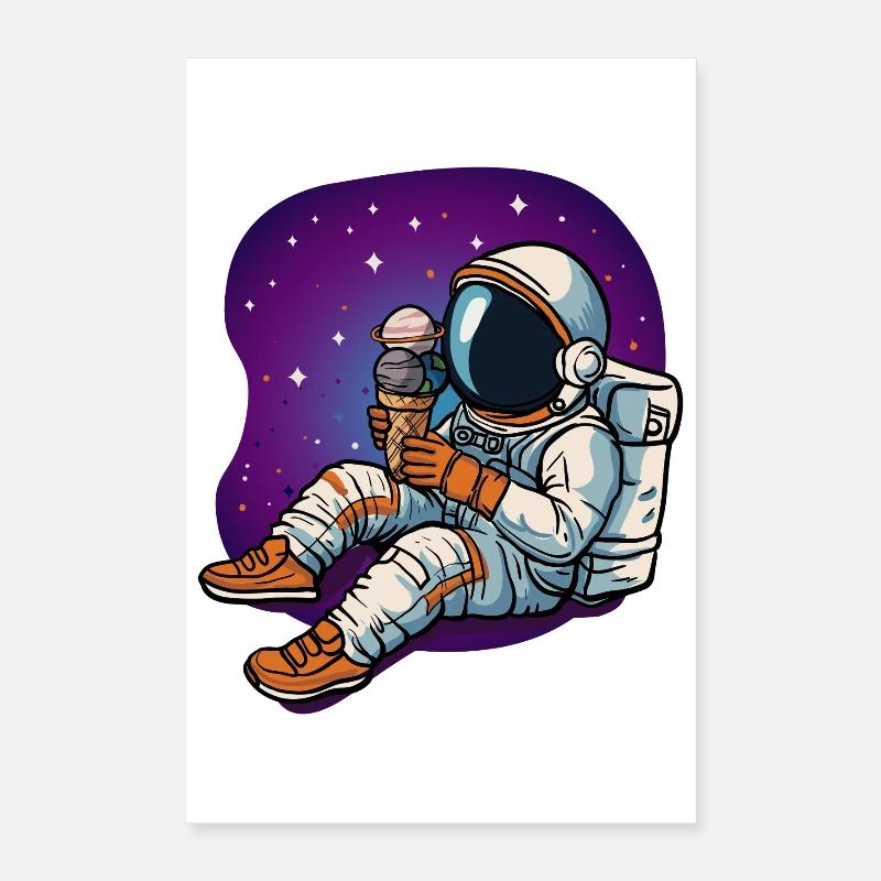 Astronaute spatial dégustant une glace Poster 40 x 60 cm