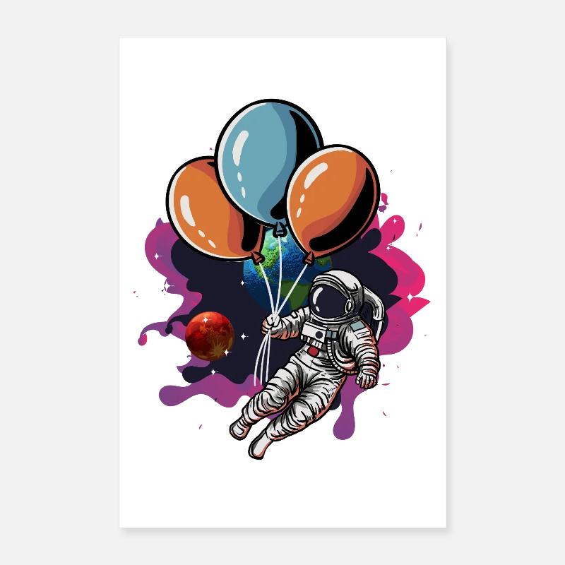 Astronaute avec essaim de ballons dans l’espace Poster 40 x 60 cm