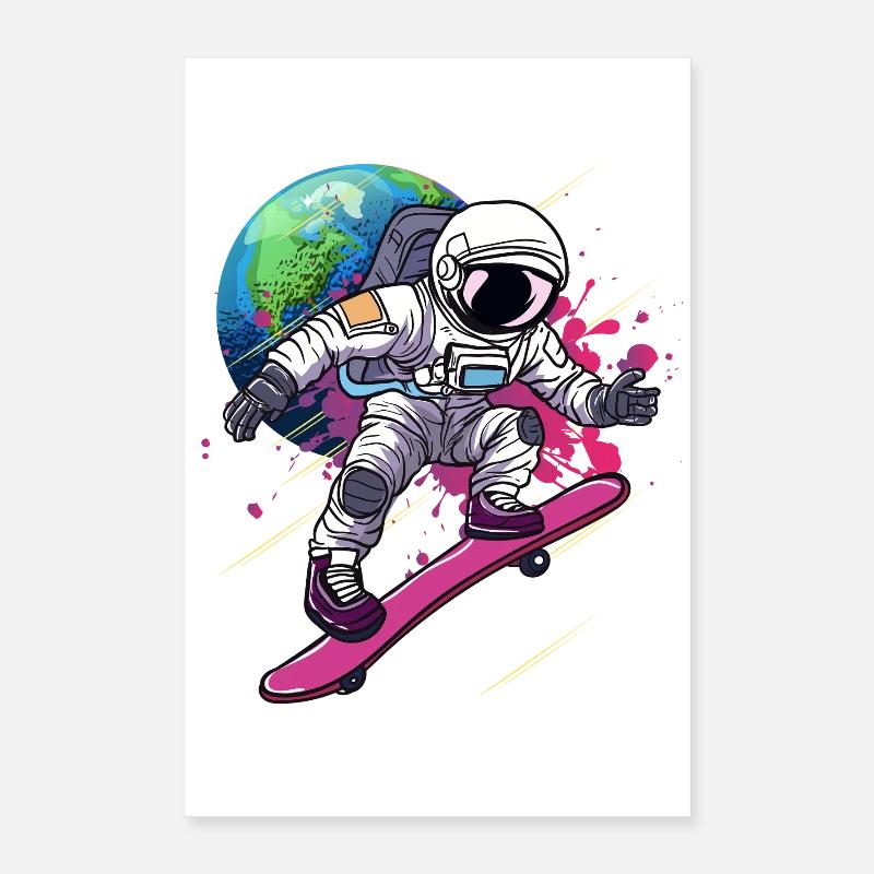 Astronaut Skateboard Erde Poster 40x60 cm