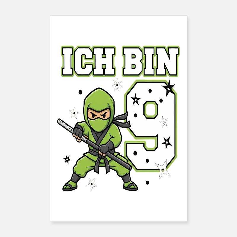 Je suis 9 ninjas 9 ans Karaté vert Poster 40 x 60 cm