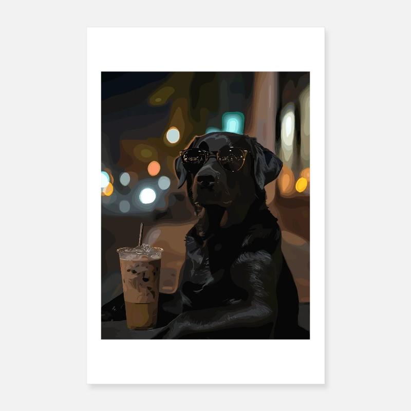Chien errant nocturne avec café Poster 40 x 60 cm