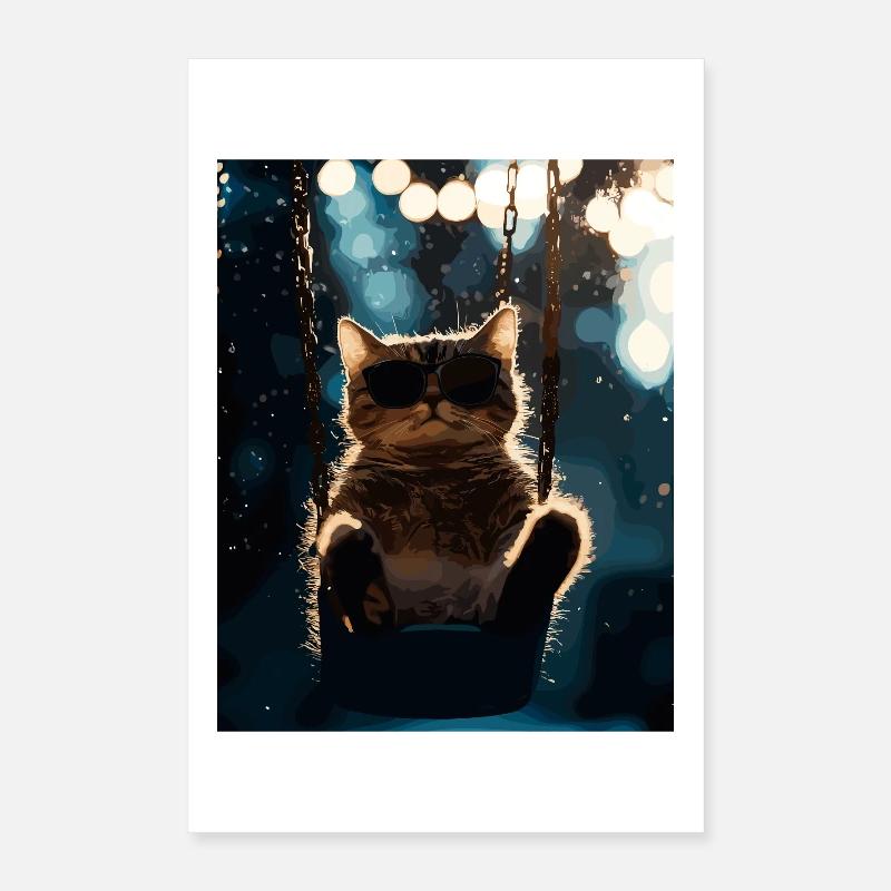 Balançoire de chat sous la veilleuse Poster 40 x 60 cm