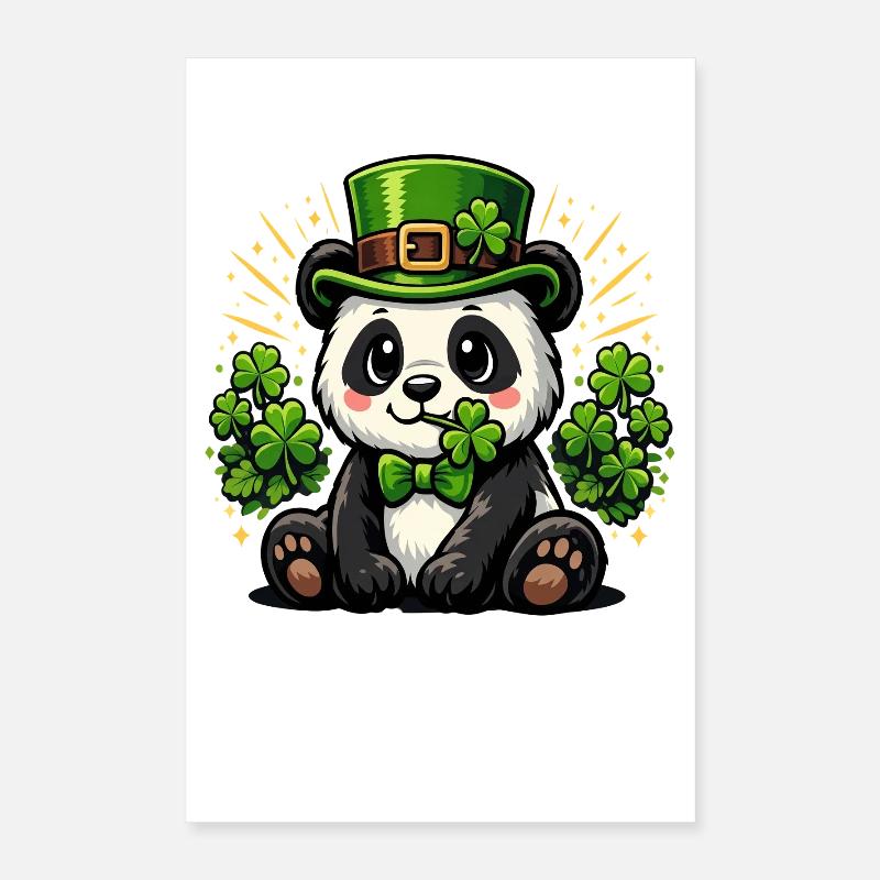  St Patricks Day Panda Bear Leprechaun Hat Poster 16" x 24" (40x60 cm)