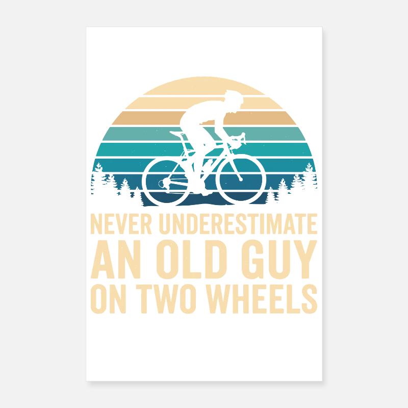 Motif de silhouette de cycliste à rayures de coucher de soleil Poster 40 x 60 cm