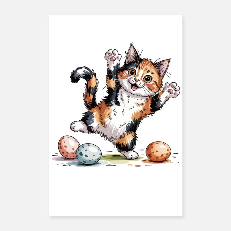 Easter T-Shirt – Cat with Egg Poster 16" x 24" (40x60 cm)