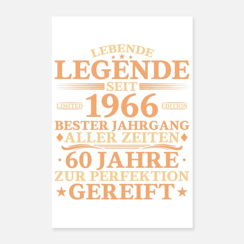 1966 Né 60 ans Poster 40 x 60 cm
