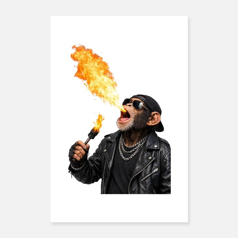 Flame Monkey Rocker Leather Jacket Poster 16" x 24" (40x60 cm)