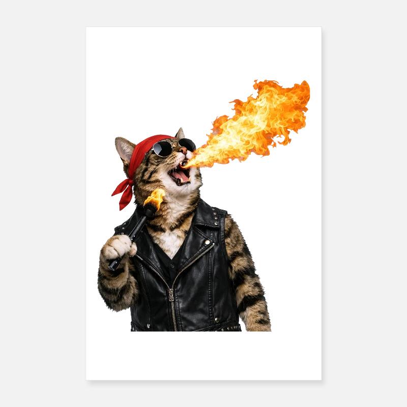 Fire Cat Biker Look Poster 40 x 60 cm