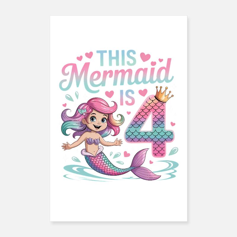 4e anniversaire de la sirène 4 ans Poster 40 x 60 cm