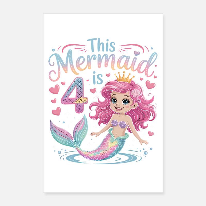 4e anniversaire de la sirène 4 ans Poster 40 x 60 cm